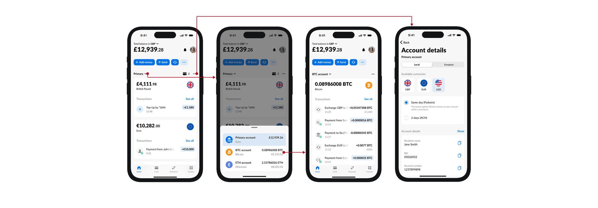 Dashboard and account switching flow