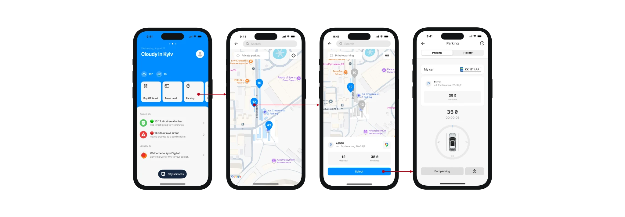 Parking map with free slots